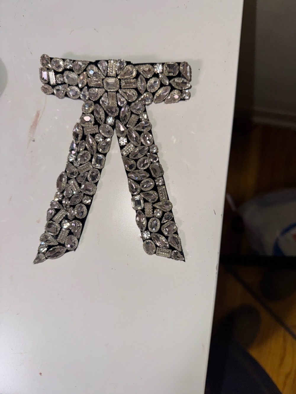 Rhinestone Bow Applique Patch - Silver Crystal